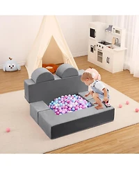 Kids Play Couch, 6Pcs Modular Kids Play Sofa for Playroom, Kids Modular Couch Toddler Foam Sofa, Kids Convertible Sofa with Removable Cover, Pink