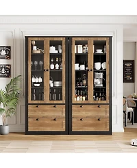 gaomon Tall Kitchen Pantry Cabinet - Modern Display Storage with 2 Large Drawers, Glass Doors, and Adjustable Shelves