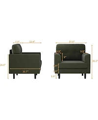 gaomon 38" Mid Century Modern Green Chair, Tufted Linen, High-Density Foam, Ergonomic Arms, 350lbs, Living Room