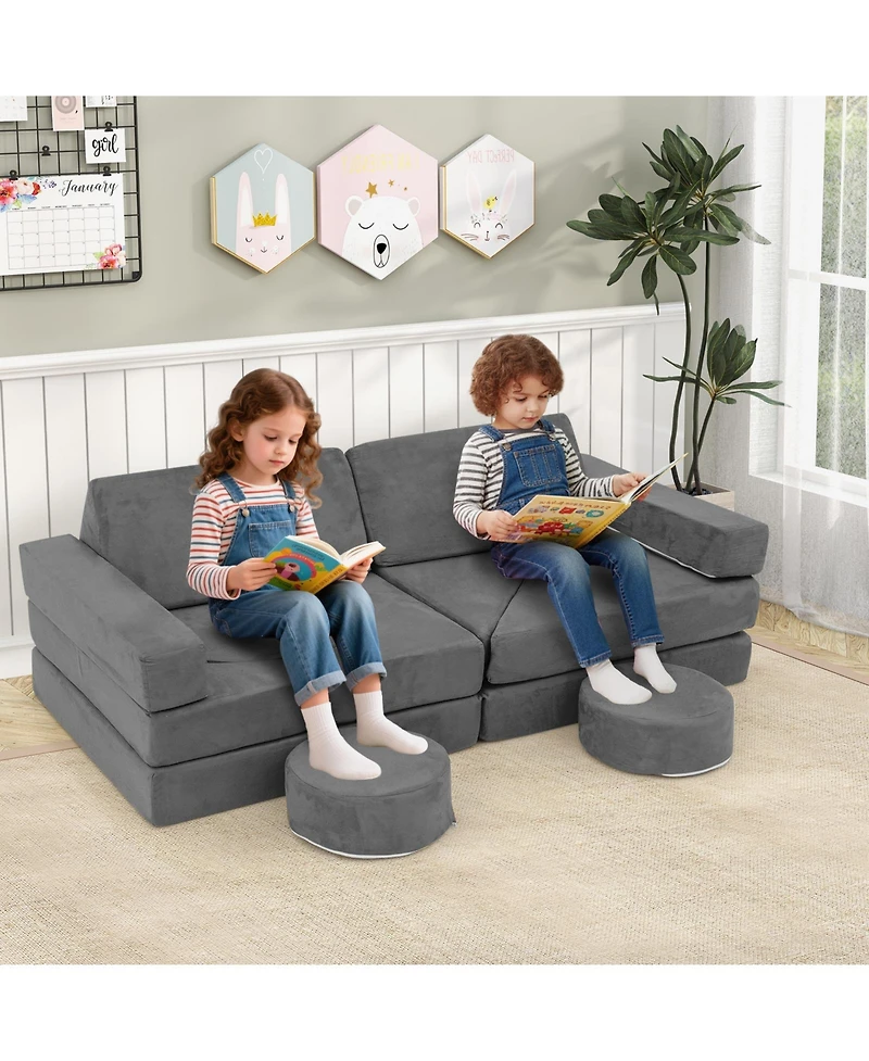 14 Piece Modular Kids Play Couch for Playroom and Bedroom