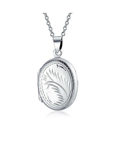 Bling Jewelry Vintage Style Floral Leaf Design Oval Shape Photo Locket Necklace Pendant Sterling Silver