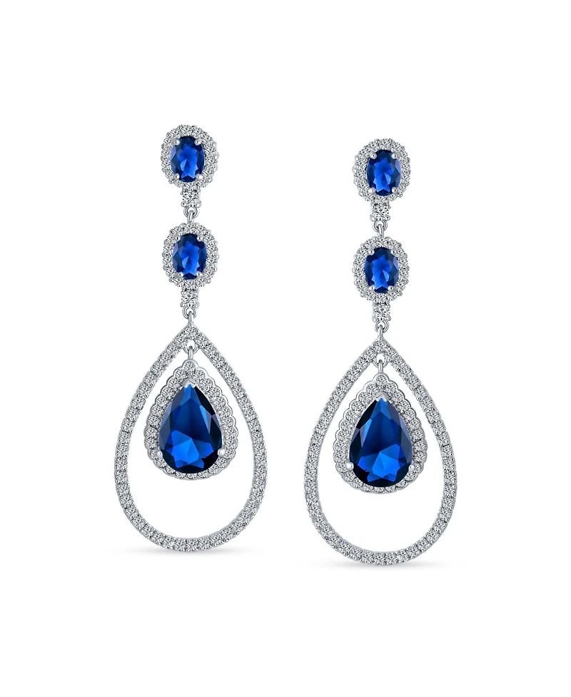 Bling Jewelry Cocktail Cubic Zirconia Double Halo Large Red Teardrop Cz Chandelier Earrings