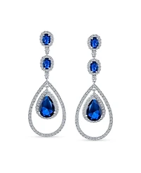 Bling Jewelry Cocktail Cubic Zirconia Double Halo Large Red Teardrop Cz Chandelier Earrings