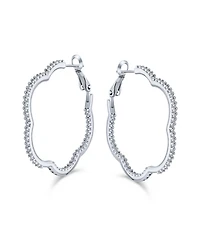 Bling Jewelry Flower Shaped Inside Out Pave Cz Clover Hoop Earrings Gold Silver Plated 1.5 Inch