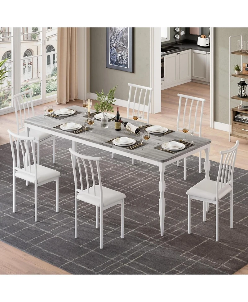 Gaomon 78.8" Farmhouse Dining Table for 6, Large Rustic Rectangular Kitchen Table with Heavy-Duty Legs