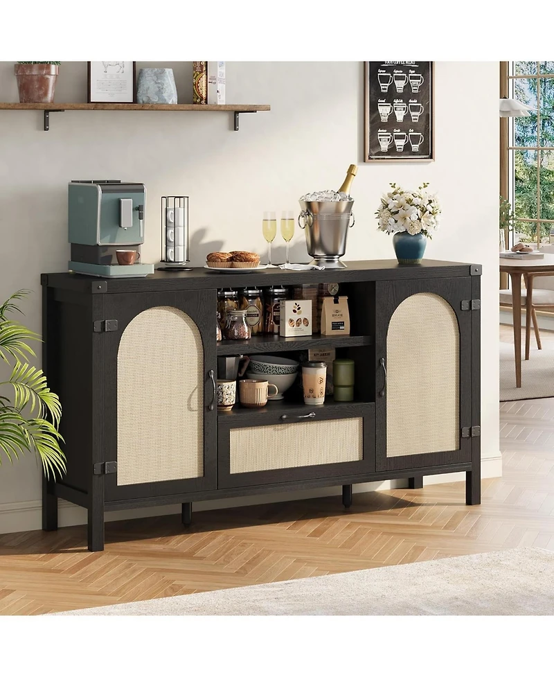 gaomon 47.2 inch Rattan Buffet Cabinet with Storage, Kitchen Coffee Bar Cabinet with Doors and Drawer