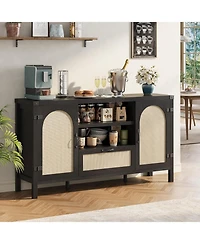 gaomon 47.2 inch Rattan Buffet Cabinet with Storage, Kitchen Coffee Bar Cabinet with Doors and Drawer
