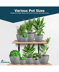 Lifemaster Gray Plant Pots 15-Pack with Drainage Holes & Saucers, Stackable Indoor & Outdoor Planters for Houseplants & Flowers.