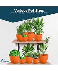 Lifemaster Yellow Plant Pots 5 Pack with Drainage Holes & Saucers, Stackable Indoor & Outdoor Planters