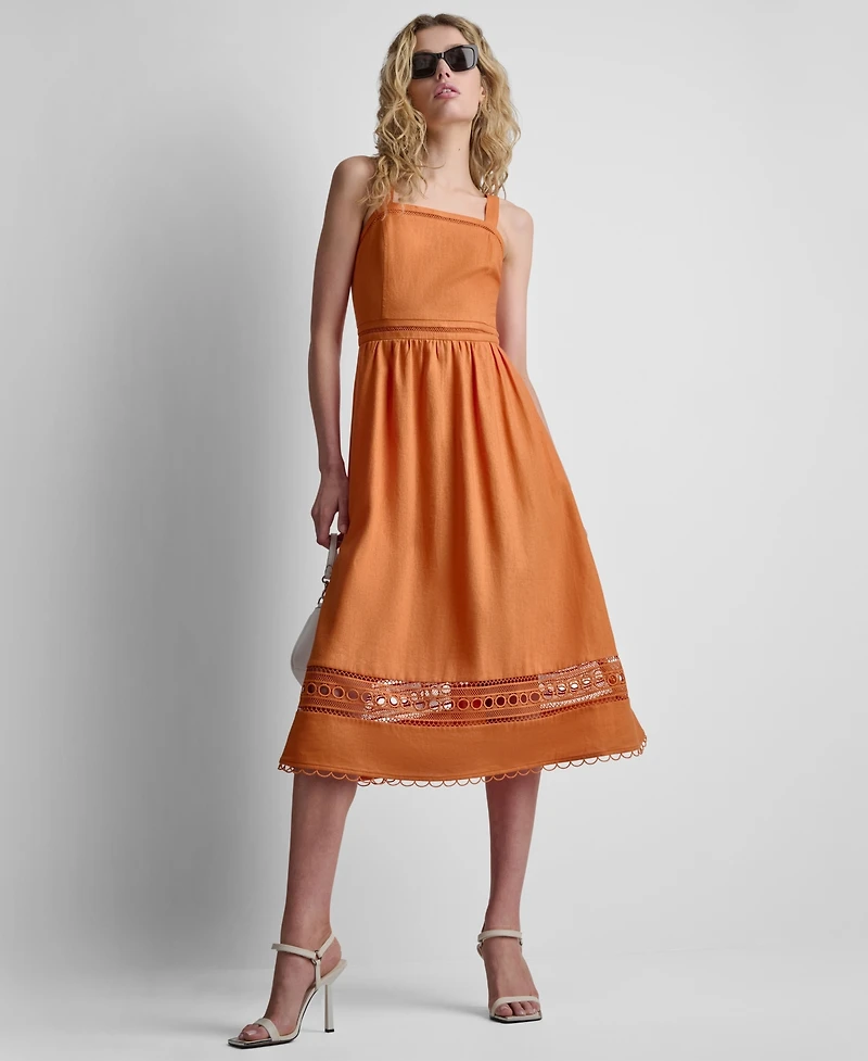 Dkny Women's Sleeveless Straight Neck Loop Lace Dress