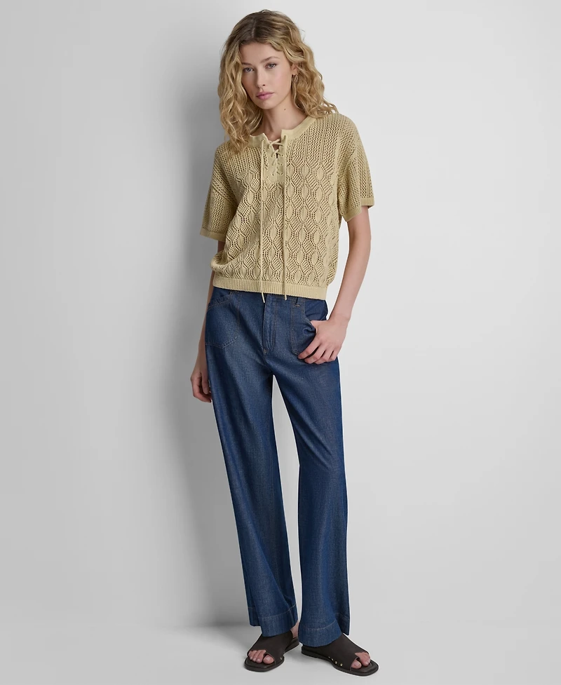 Dkny Women's Textured Pointelle Lace Front Top