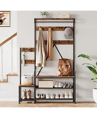 gaomon Solid Wood Parent-Child Hall Tree Coat Rack with Bench and Shoe Storage