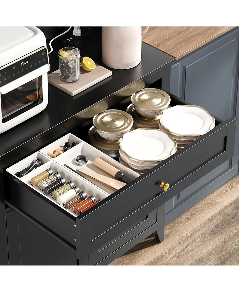 gaomon 63" Pantry Cabinet with 4 Hooks, Kitchen Storage Charging Station, Coffee Bar Table for Living Room, Dining 1 Large Dra