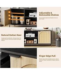 gaomon Rattan Tv Stand for 75" Tv, 65" Console Table with Metal Legs, Media Cabinet with Storage, 2 Doors