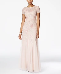 Adrianna Papell Floral-Beaded Gown