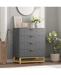 gaomon Modern 4 Drawer Dresser, Wide Chest with Gold Metal Legs & Handles, Wood Storage Organizer for Bedroom