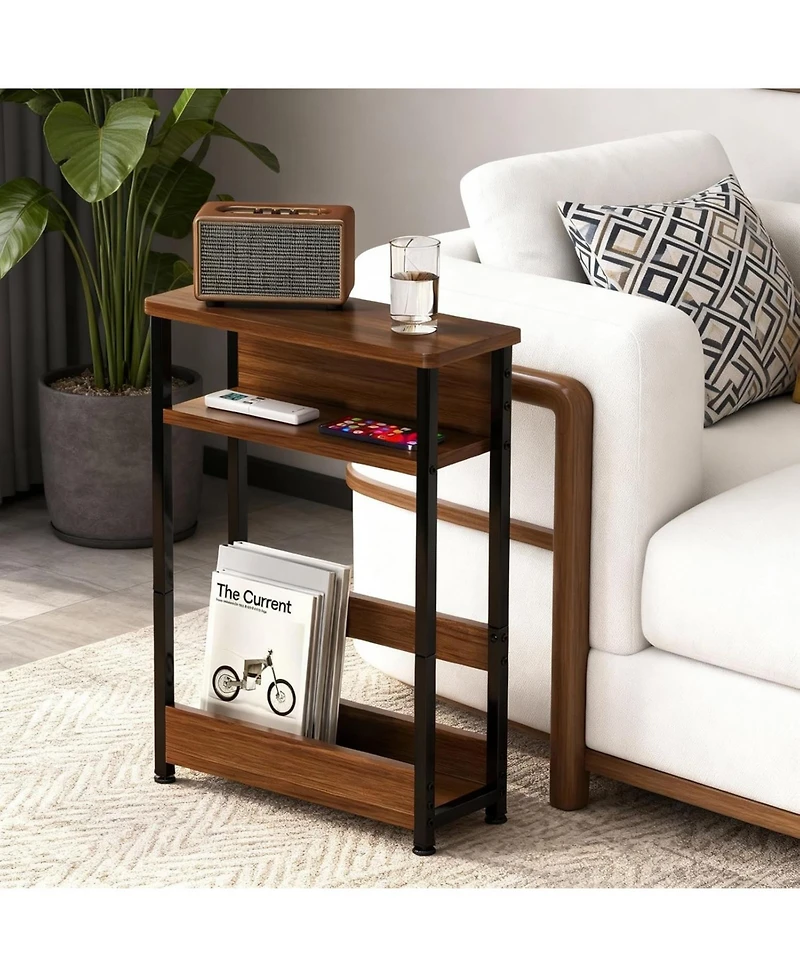 gaomon Narrow 3-Tier Slim End Table with Storage Shelf, Skinny Side Table for Small Spaces