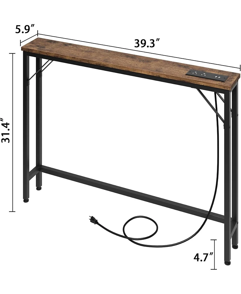 gaomon 5.9" Narrow Console Table with Outlets & Storage Shelf, Behind-Couch Table for Entryway & Living Room