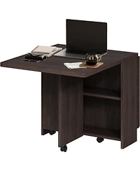 gaomon Folding Drop Leaf Dining Table with 6 Wheels & 2-Tier Storage Shelf, Space-Saving Table for Small Spaces
