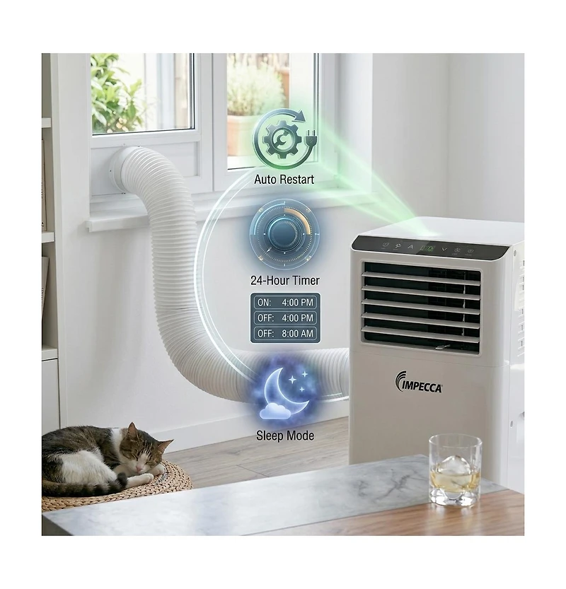 Impecca 8,500/5,100 Btu 3-in-1 Portable Air Conditioner, Cool / Dry / Fan Modes, Remote Control Included