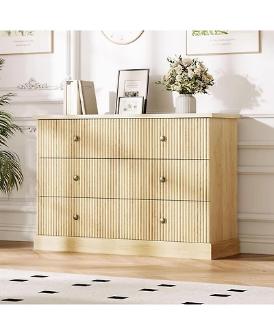 gaomon 6 Drawer Dresser for Bedroom, Horizontal Chest of Drawers, Fluted Panel Wood Dresser, Small Space Bedroom Clothing