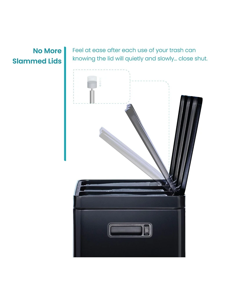 Home Zone Living 16 Gallon Stainless Steel Triple Trash and Recycling Can with Soft Close Lids and Step Pedals