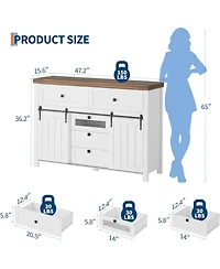 gaomon Farmhouse Buffet Cabinet Sideboard Storage Cabinet with 5 Drawers and Sliding Barn Doors
