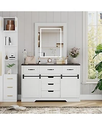 gaomon 6 Drawers Dresser with Led Light Farmhouse Style Space Saving Sliding Door Storage Cabinet for Bedroom and Living Room