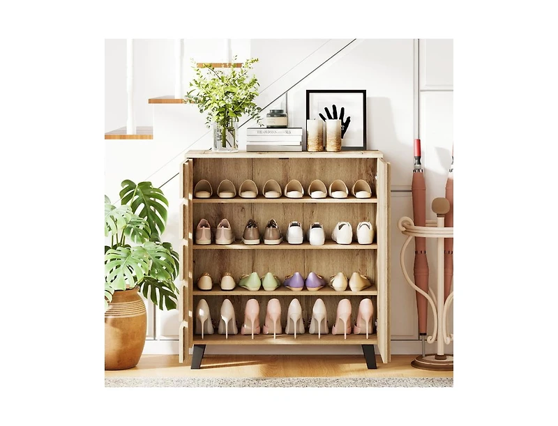 Slickblue 4-Tier Shoe Cabinet with 2 Louvered Doors Storage Organizer