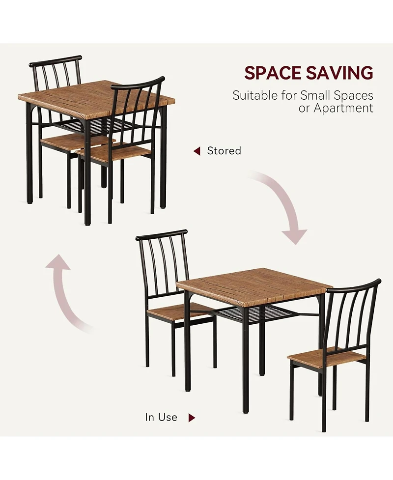 gaomon 2-Piece Square Table Set for 2, Modern Kitchen Dining Set, Space-Saving Mdf & Stainless Steel, Retro