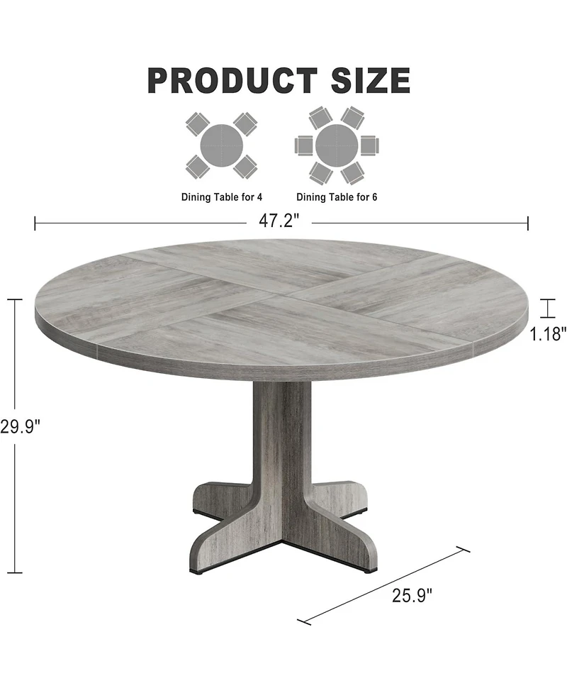 gaomon Round Dining Table for 4-6, Farmhouse Wood Table, Sturdy Base, Spacious Top, Home, Kitchen