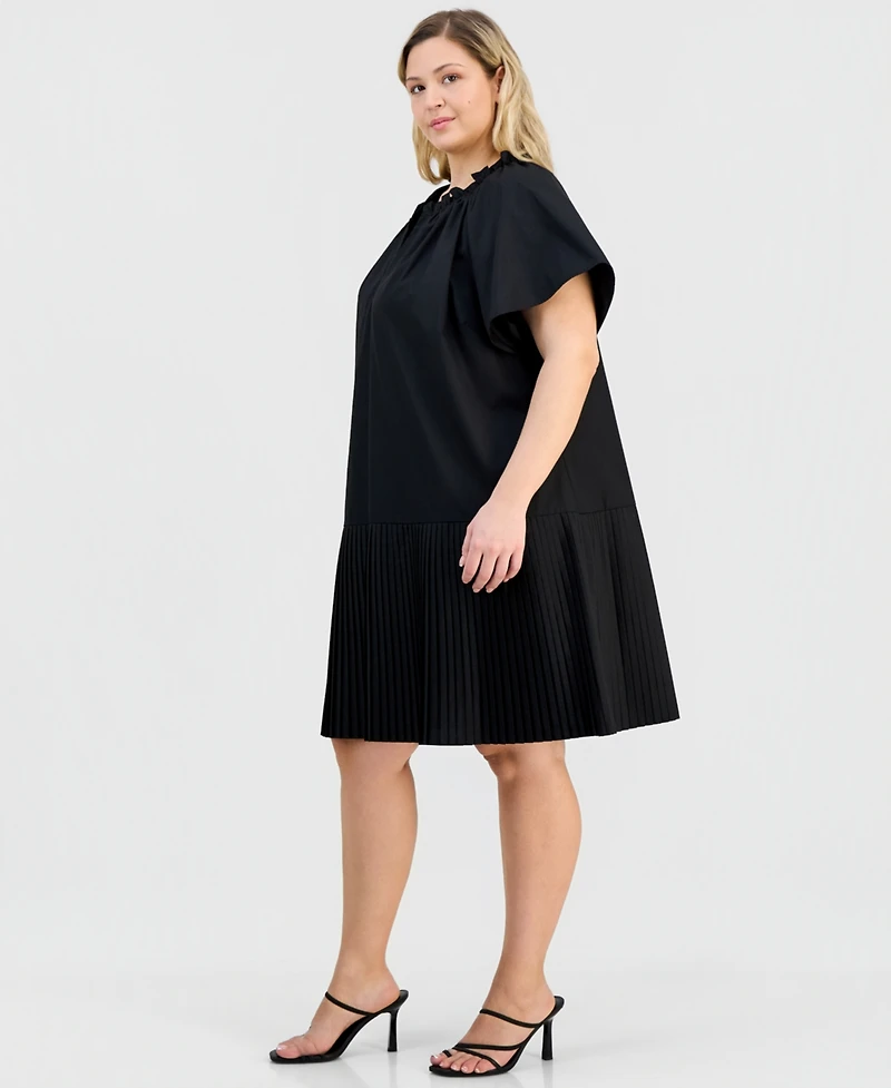 Robbie Bee Plus Pleat-Hem Puff-Sleeve Dress