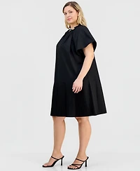 Robbie Bee Plus Pleat-Hem Puff-Sleeve Dress