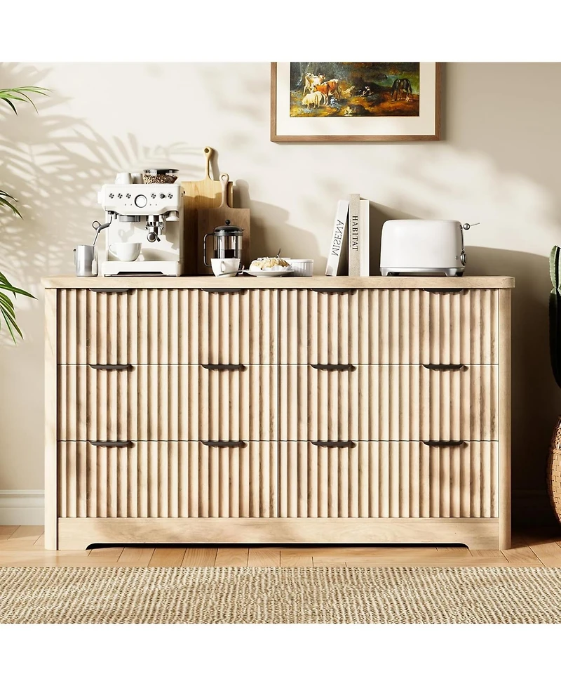 gaomon Fluted Dresser with Drawer, Modern Dressers for Bedroom with Wood Top, Sturdy Wooden Dresser & Tv Stand.