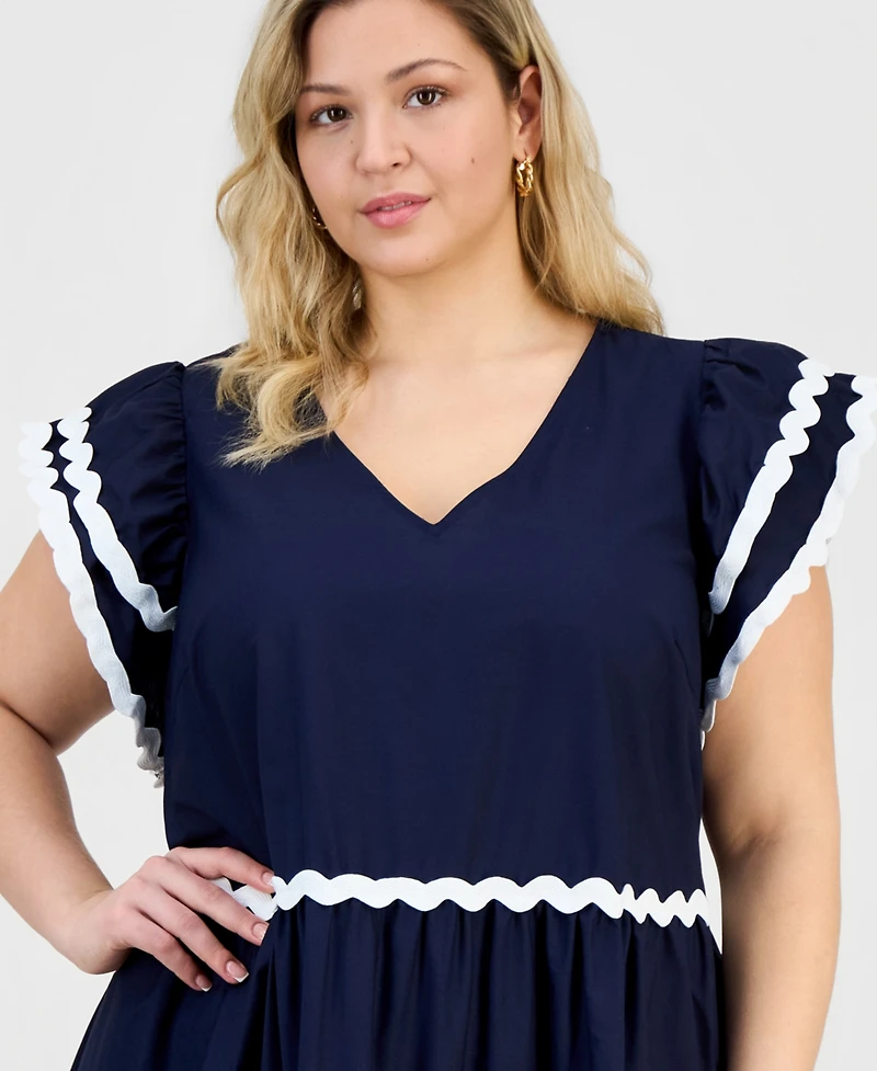 Robbie Bee Plus V-Neck Flutter-Sleeve Dress