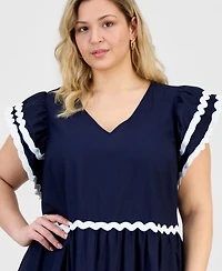 Robbie Bee Plus V-Neck Flutter-Sleeve Dress