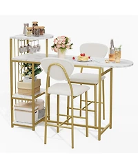 gaomon 3-Piece Expandable Bar Table Set with 2 Chairs, Storage Shelves and Wine Rack