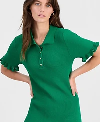 T Tahari Women's Ribbed Ruffle-Trim Dress