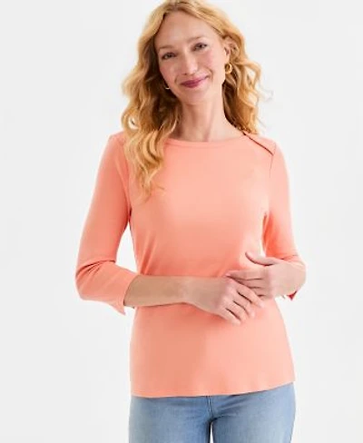 Style Co Womens Pima Cotton 3 4 Sleeve Boat Neck Top Pp 4x Created For Macys