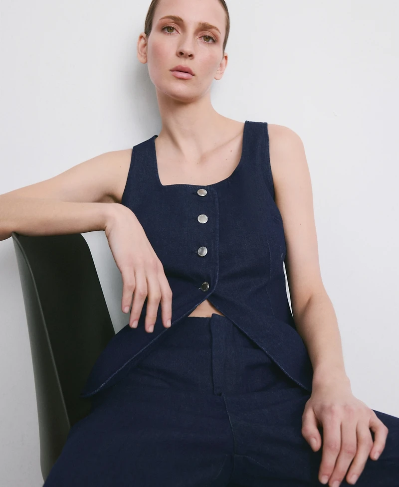 Mango Women's Buttoned Denim Top