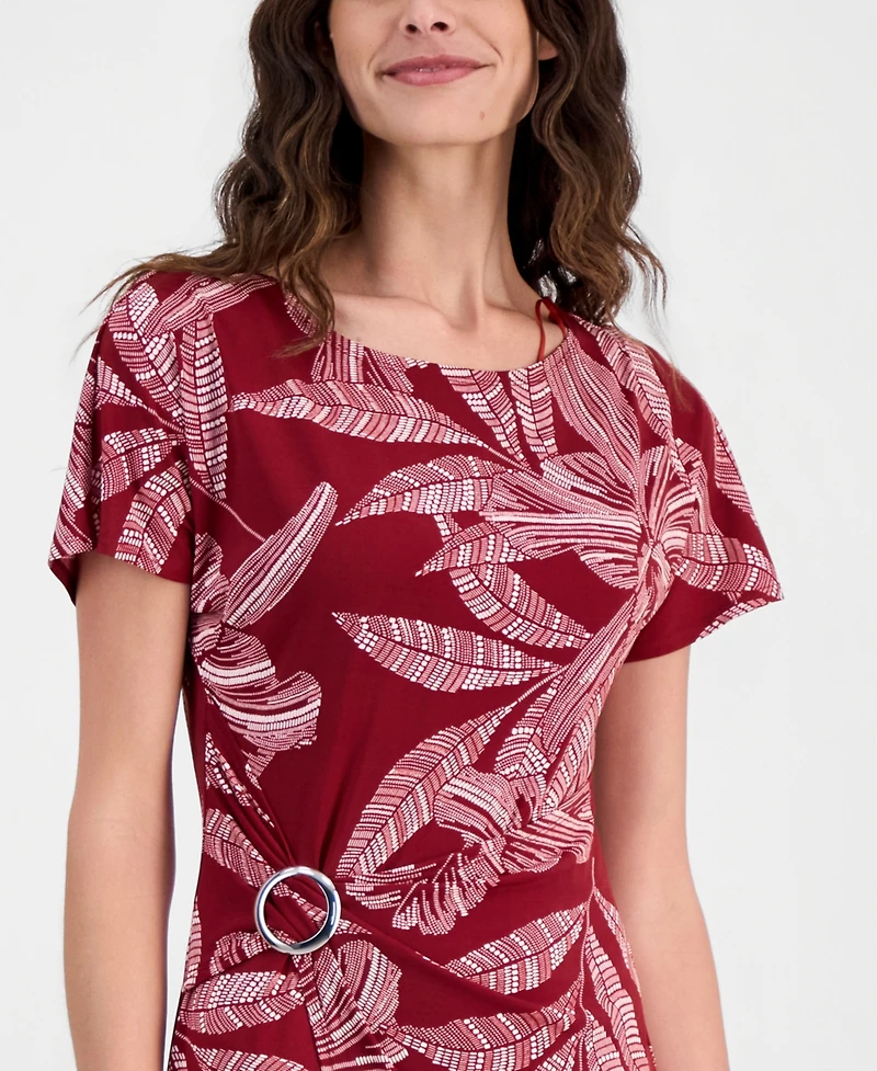 Robbie Bee Women's Printed Round-Neck Faux-Wrap Dress
