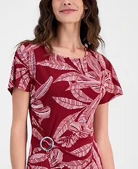 Robbie Bee Women's Printed Round-Neck Faux-Wrap Dress