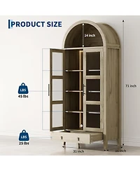gaomon Tall Arched Kitchen Pantry Cabinet, Modern Farmhouse Kitchen Storage Cabinets with Led Lights, Arched Cabinet with Open & Adjustable Shelves