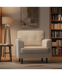 gaomon Ergonomic Linen Accent Chair, Wide Armrests, 38" Upholstered Reading Chair, High-Density Cushion