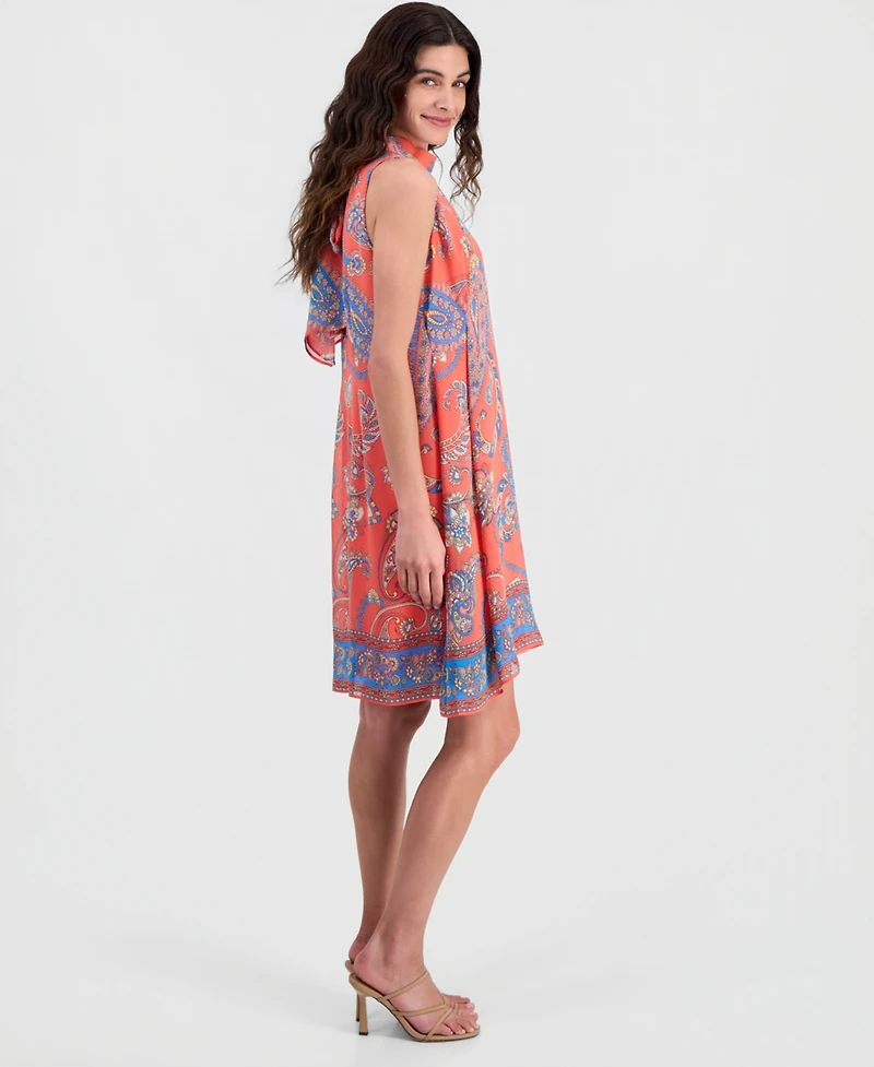 Robbie Bee Women's Printed Mock Neck Sleeveless Shift Dress