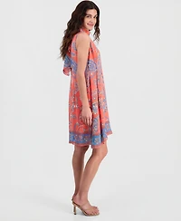 Robbie Bee Women's Printed Mock Neck Sleeveless Shift Dress