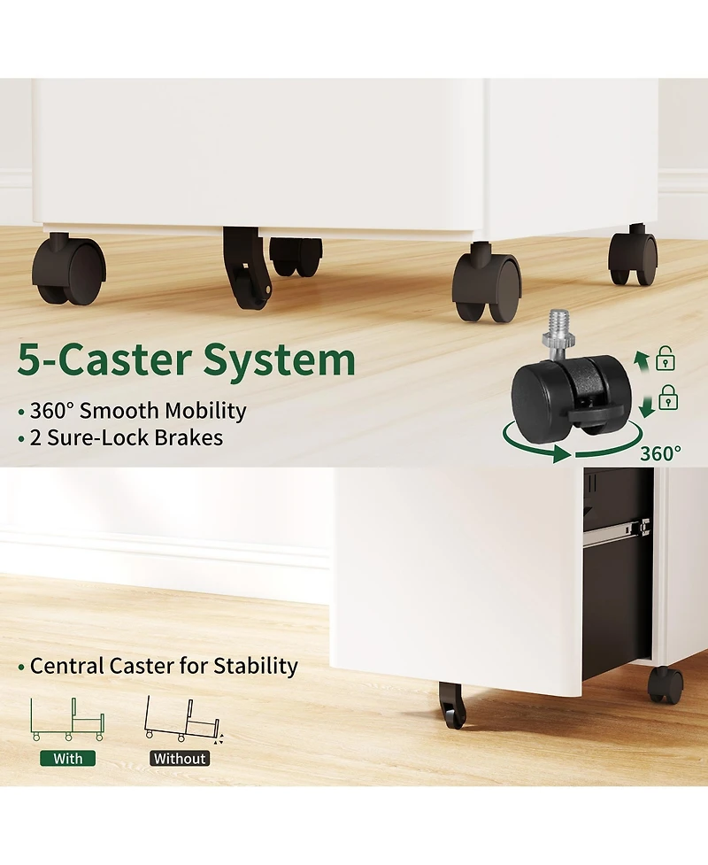 Rainsken 3-Drawer Metal File Cabinet with Lock on Wheels, Rolling Filing Cabinets for Home Office Organizer, Fit Legal/Letter/A4 Size