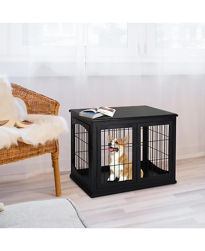Aostirmotor Small Dog Crate End Table – Pet Cage with Two Opening Sides & Lockable Door, Decorative Indoor Kennel