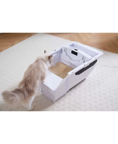 Aostirmotor Smart Cat Litter Box with Wide Opening – Self-Cleaning Hooded Litter Box for Cats