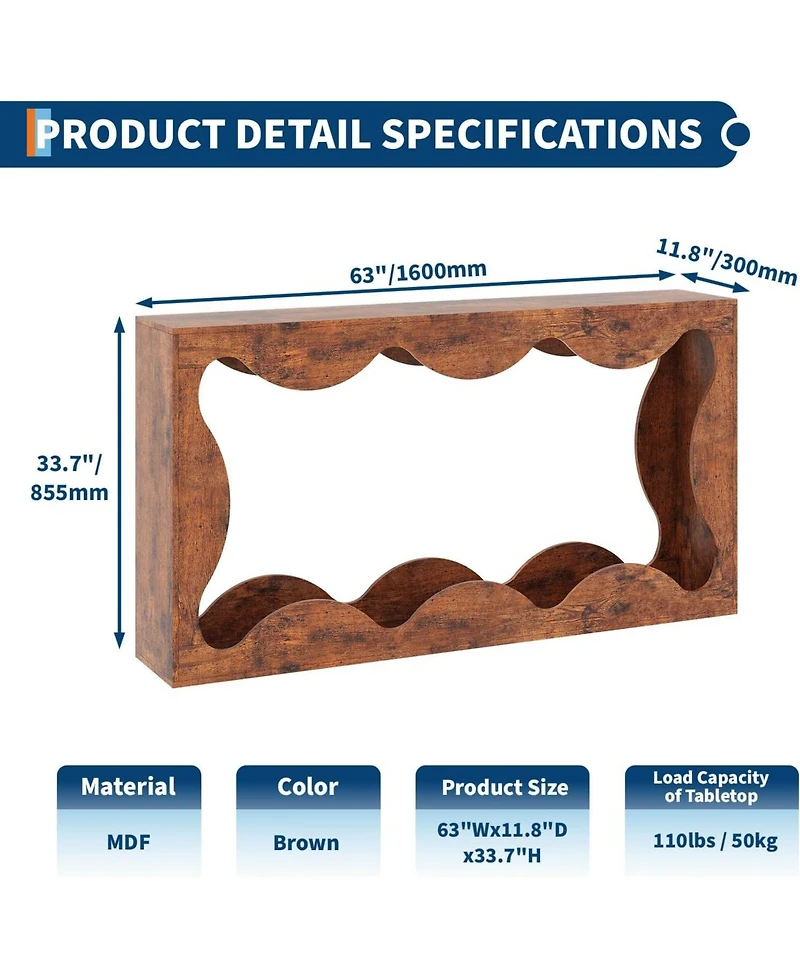 gaomon Slim Farmhouse Console Table for Entryway, 2-Tier Wood Scalloped Sofa Table with Storage Shelf